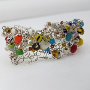 Wire Wrapped‎ Bracelet Glass Bead Striped…